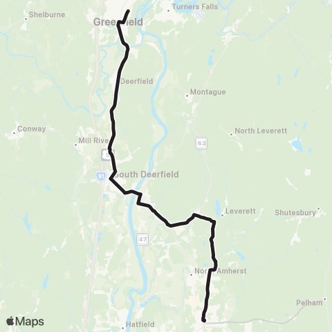 PVTA Amherst-Greenfield map