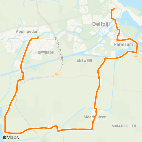 Qbuzz Buurtbus Appingedam - Meedhuizen - Delfzijl map