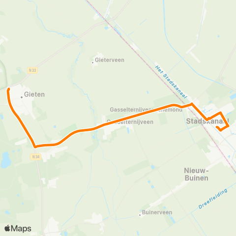 Qbuzz Stadskanaal - Gieten - Groningen map