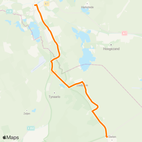 Qbuzz Nachtbus Groningen - Haren - Zuidlaren - Gieten map