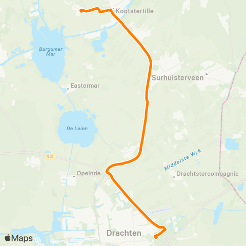 Qbuzz Opstapper Jistrum - Drachten Transferium Oost map