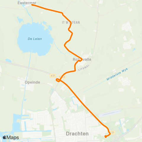 Qbuzz Opstapper Eastermar - Drachten Transferium Oost map