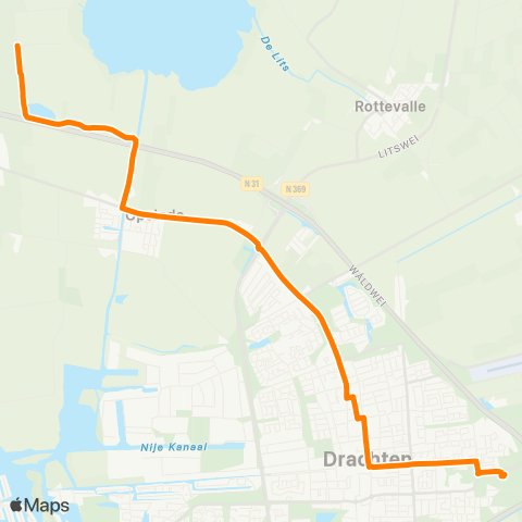 Qbuzz Opstapper DeTike - Drachten Transferium Oost map