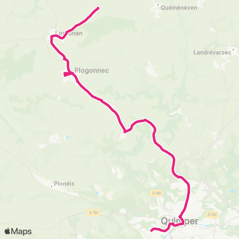 QUB - Lignes scolaires Quemeneven - Rdpt de Kermoysan map