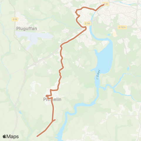 QUB - Lignes scolaires Plomelin Saint Roch - Quimper CV map