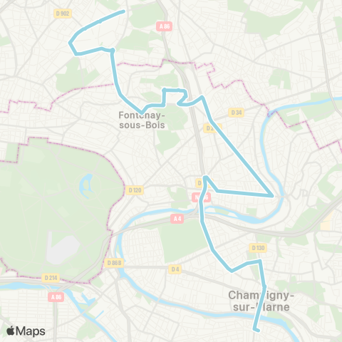 RATP Bois-Perrier RER - Rosny 2 - Champigny - St-Maur RER map