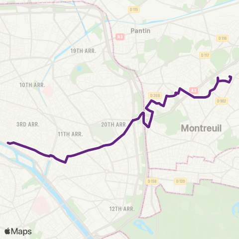 RATP Louvre - Rivoli - Bagnolet-Louise Michel map