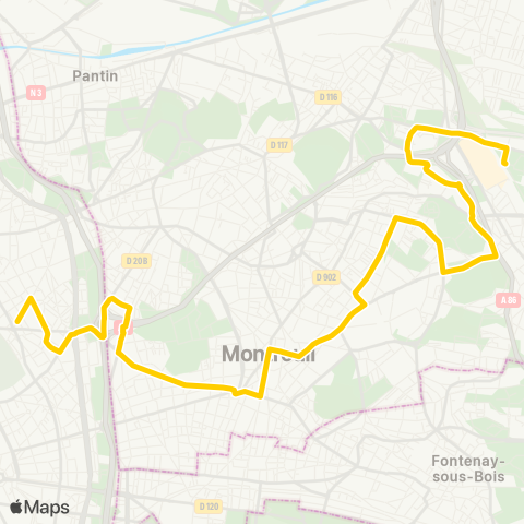 RATP Gambetta - Bois-Perrier-RER - Rosny 2 map