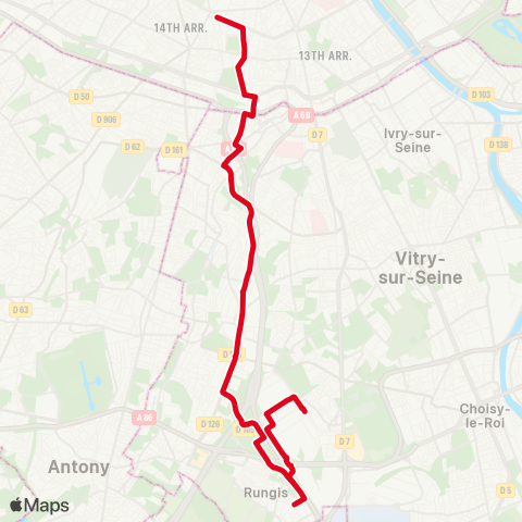 RATP Marche Intl de Rungis - Denfert-Rochereau-Metro-RER map