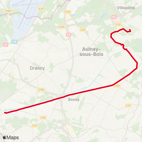 RATP Église de Pantin-Metro - Sevran-Av. Ronsard map