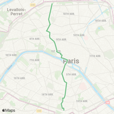 RATP Gare St-Lazare - Stade Charlety - Pte de Gentilly map