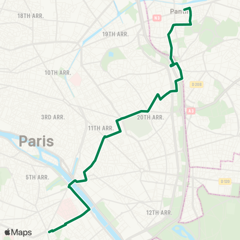 RATP Gare d'Austerlitz - Église de Pantin map