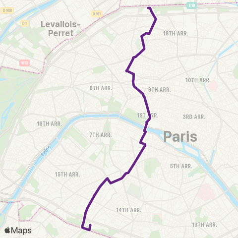 RATP Porte de Vanves - Porte de Montmartre map