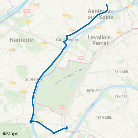 RATP Les Bruyères ↔ Porte de Saint-Cloud map