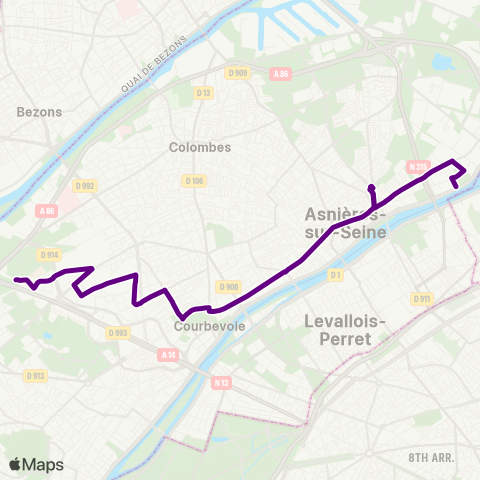 RATP Nanterre - Anatole France ↔ Asnières-Bords de Seine map