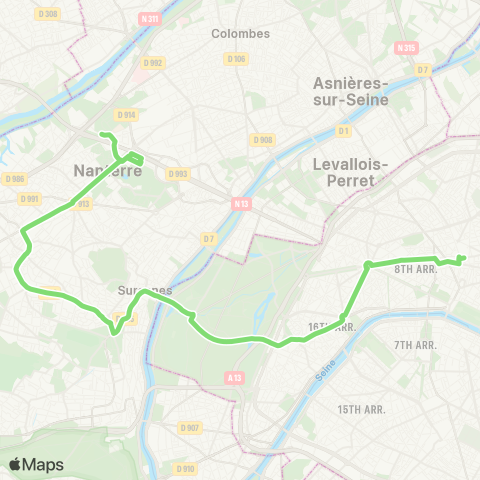 RATP Gare St-Lazare ↔ Nanterre - Anatole France map