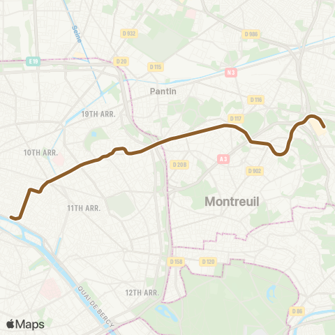 RATP Rosny-Bois-Perrier - Châtelet map