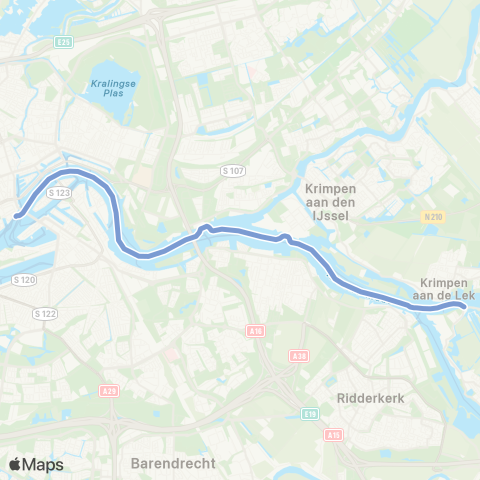 Waterbus Rotterdam, Erasmusbrug - Kinderdijk map