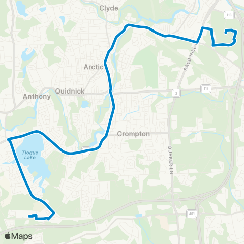 RIPTA Arctic / Crompton / Ctr of New England map