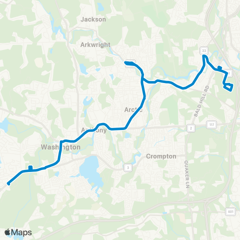 RIPTA Coventry / Arctic / CCRI Warwick map