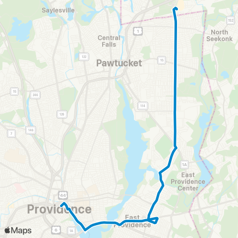 RIPTA Rumford / Newport Ave map