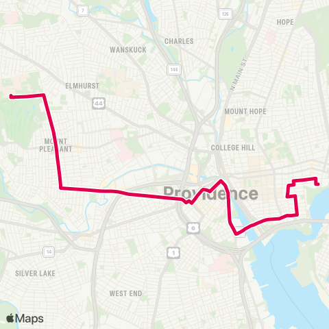 RIPTA East Side / Federal Hill / RI College map