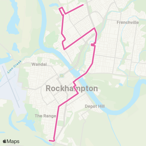 Translink Rockhampton-Yeppoon Glenmore - The Range via City map