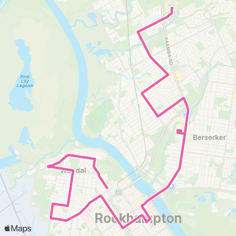 Translink Rockhampton-Yeppoon CQU - West Rockhampton (Loop) via City map