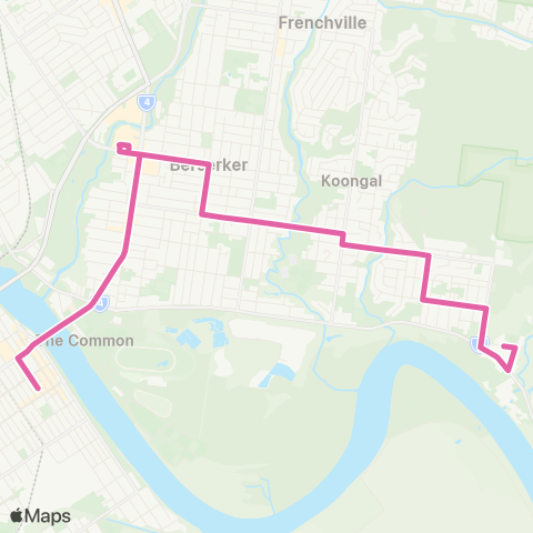 Translink Rockhampton-Yeppoon Lakes Creek - City via Stockland map