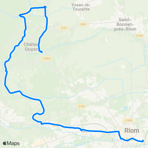 RLV Mobilités Riom Pôle multimodal SNCF - Mozac Europe - Châtel-Guyon Collège Champclaux map