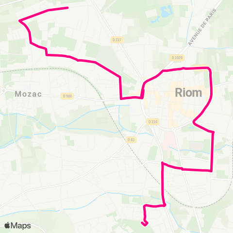 RLV Mobilités Riom Bel Épi - Riom Collège M. France map