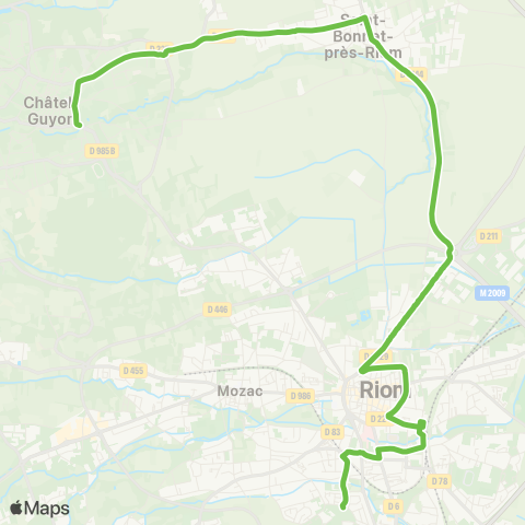 RLV Mobilités Châtel-Guyon Parc Clémentel - Riom Pôle multimodal SNCF map