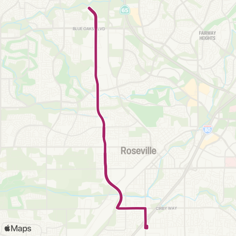 Roseville Transit Route R map