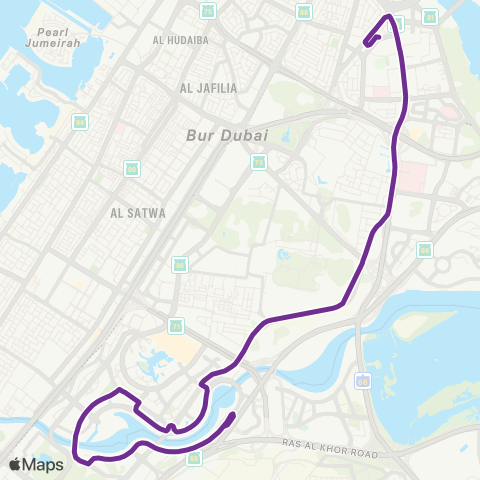 RTA Oud Metha Bus Sta - Business Bay 2 Bus Sta map