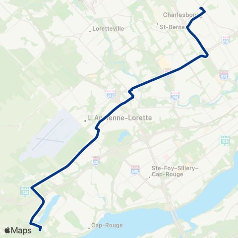 RTC Lignes scolaires Campus Notre-Dame-de-Foy - Terminus Charlesbourg map