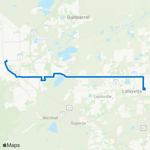 RTD Boulder / Lafayette via Baseline map