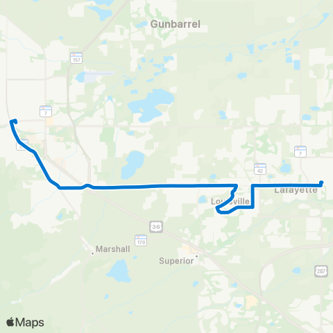 RTD Boulder / Lafayette via Louisville map