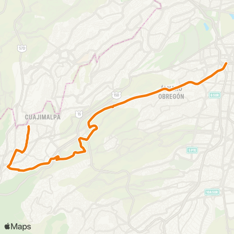 RTP Jesús del Monte (Cuajimalpa) - Metro Tacubaya (Ordinario) map