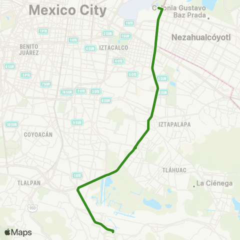 RTP Alameda Oriente - Xochimilco / Bosque de Nativitas (Expreso) map