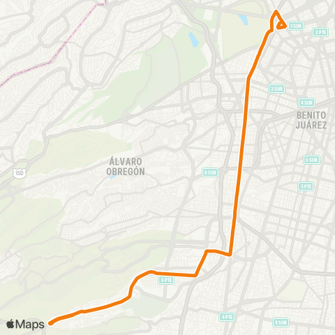 RTP Las Águilas - Metro Chapultepec map