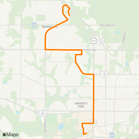 RTS UF Health To N Walmart Supercenter map