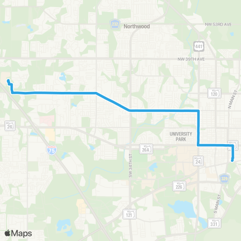 RTS Downtown Station To Santa Fe College map