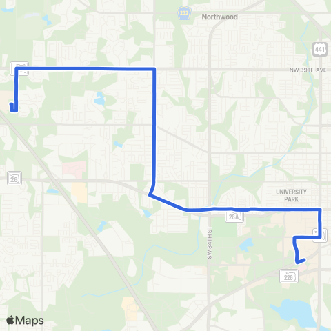 RTS UF Health To Santa Fe College map