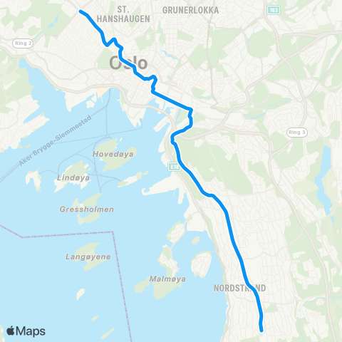 Ruter Ljabru - Majorstuen map