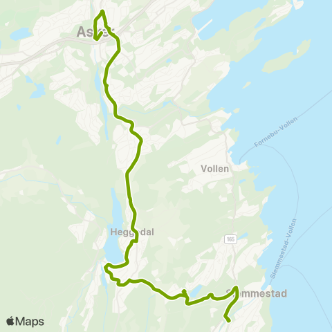 Ruter Asker - Heggedal - Torp - Rortunet map