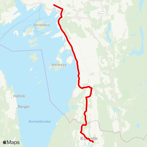 Ruter Buss for tog Oslo S - Kolbotn map