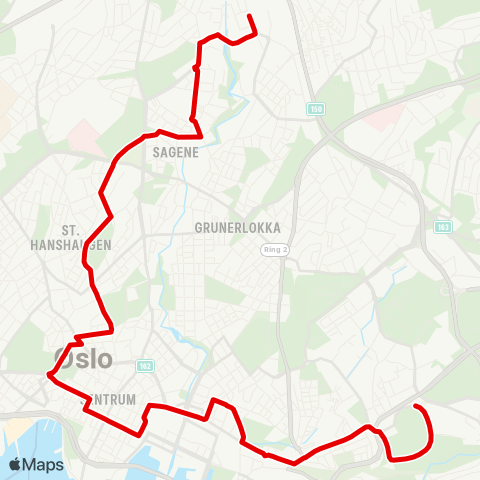 Ruter Nydalen T - Helsfyr map