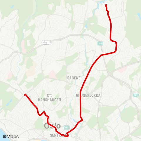 Ruter Majorstuen - Kjelsås map