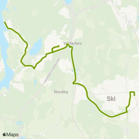 Ruter Kjærnes - Vinterbro - Ski stasjon map