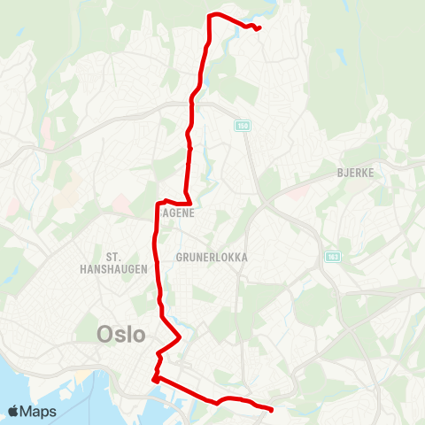 Ruter Kværnerbyen - Kjelsås stasjon map